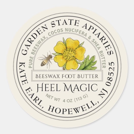 Bijenwas-hielboter met bijen en  ventilator ronde sticker (Voorkant)