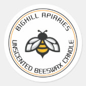 Bijenwas kaars label gele bij (Voorkant)