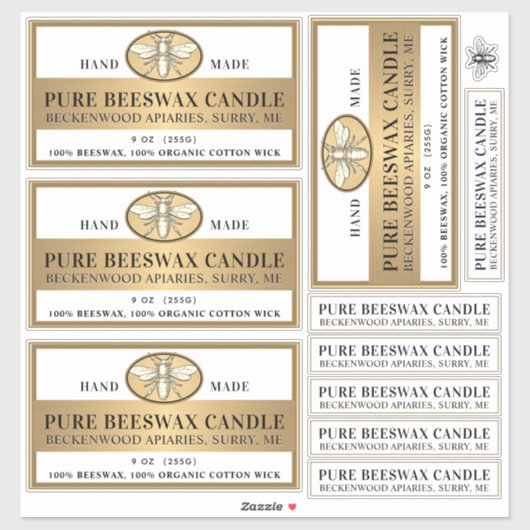 Bijenwas Kaars Mat wit of transparant goud bij Sticker (Vel)