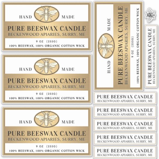 Bijenwas Kaars Mat wit of transparant goud bij Sticker (Voorkant)