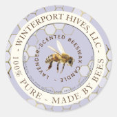 Bijenwas Kaarsetiket met honingraat bijenlavendel Ronde Sticker (Voorkant)