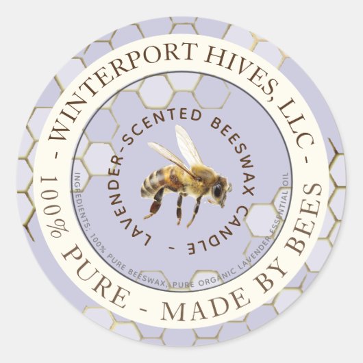 Bijenwas Kaarsetiket met honingraat bijenlavendel Ronde Sticker (Voorkant)
