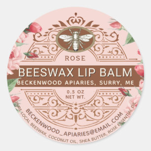 bijenwas Lip Balm Heraldic Bee Roos Ronde Sticker