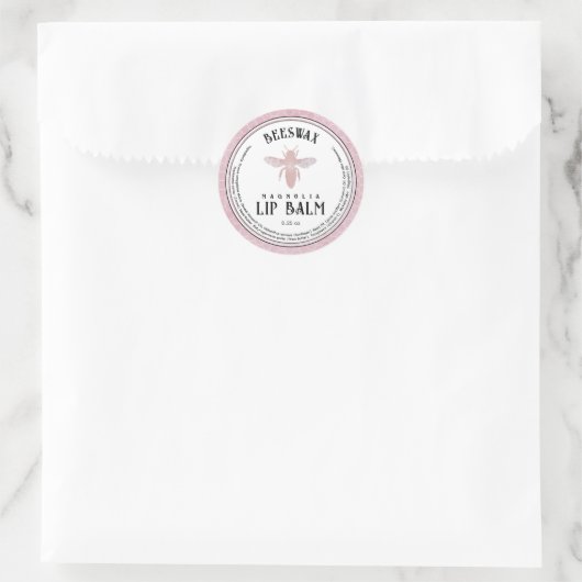 Bijenwas Lip Balm Queen Bee Pink Hexagon Border Ronde Sticker (Tas)