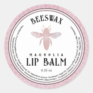 Bijenwas Lip Balm Queen Bee Pink Hexagon Border Ronde Sticker