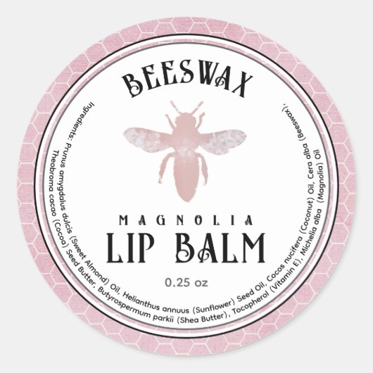 Bijenwas Lip Balm Queen Bee Pink Hexagon Border Ronde Sticker (Voorkant)