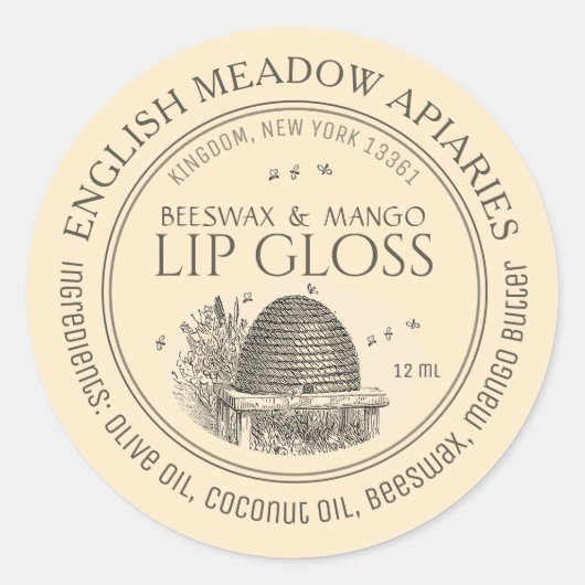 Bijenwas lipgloss squeeze tube label (Voorkant)