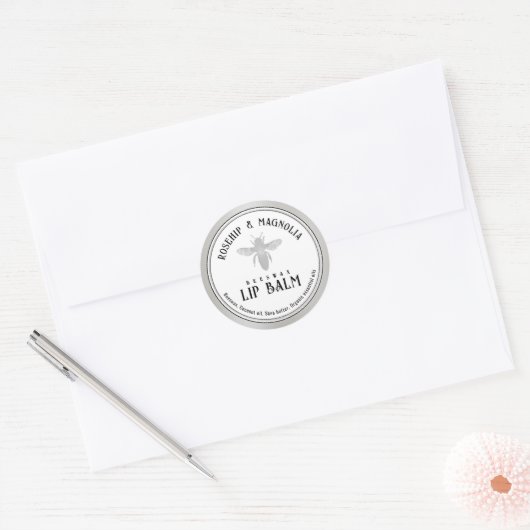 Bijenwas Lippenbalsem Gestileerde Queen Bee Zilver Ronde Sticker (Envelop)