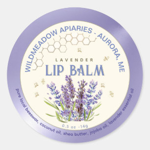 Bijenwas Lippenbalsem met Lavendel Bloemen en Bije Ronde Sticker