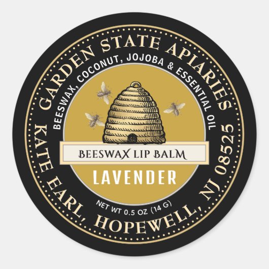 Bijenwas Lippenbalsem met  Skep en Bijen Ronde Sticker (Voorkant)