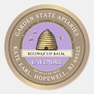 Bijenwas Lippenbalsem met  Skep en Bijen Ronde Sticker