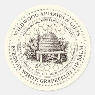 Bijenwas Lippenbalsem  Skep Ivoor Honingraat Ronde Sticker