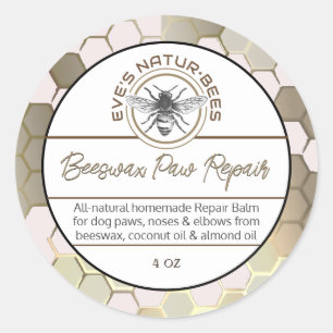 Bijenwas Paw Repair Bee Apiary Logo Honingraat Ronde Sticker