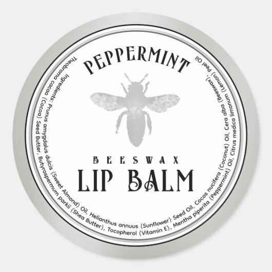 Bijenwas Pepermunt Lip Balm Queen Bee Zilver Ronde Sticker (Voorkant)