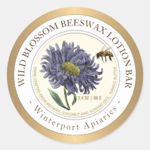 Bijenwas Productlabel met Bee Flower Gold Ronde Sticker
