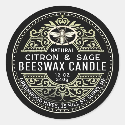 Bijenwaskaars Heraldische Bijen Fancy Productlabel Ronde Sticker (Voorkant)