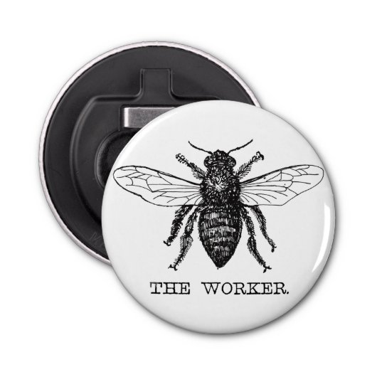 Bijenwerker Honing Zwarte hommel Button Flesopener (Voorkant)