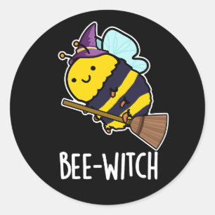 Bijenwitch Funny Bee Pun Dark BG Ronde Sticker