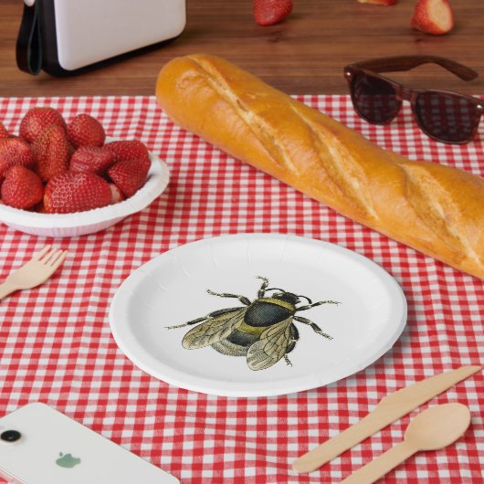  bijenzwart en geel Antiek illustratie Papieren Bordje (Picknick)