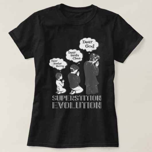 bijgeloof evolutie grappig atheïstisch agnost t-shirt (Design voorkant)