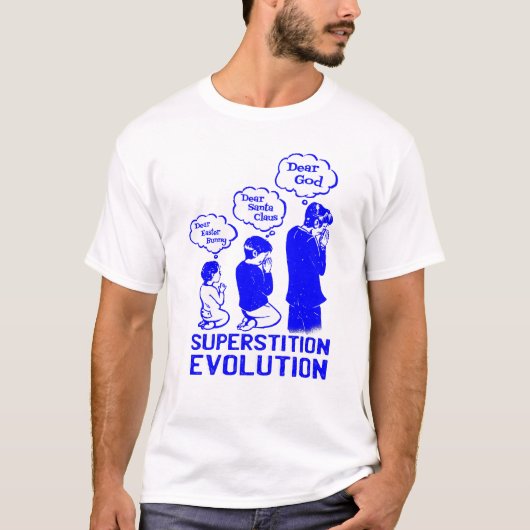 bijgeloof evolutie grappig t-shirt (Voorkant)