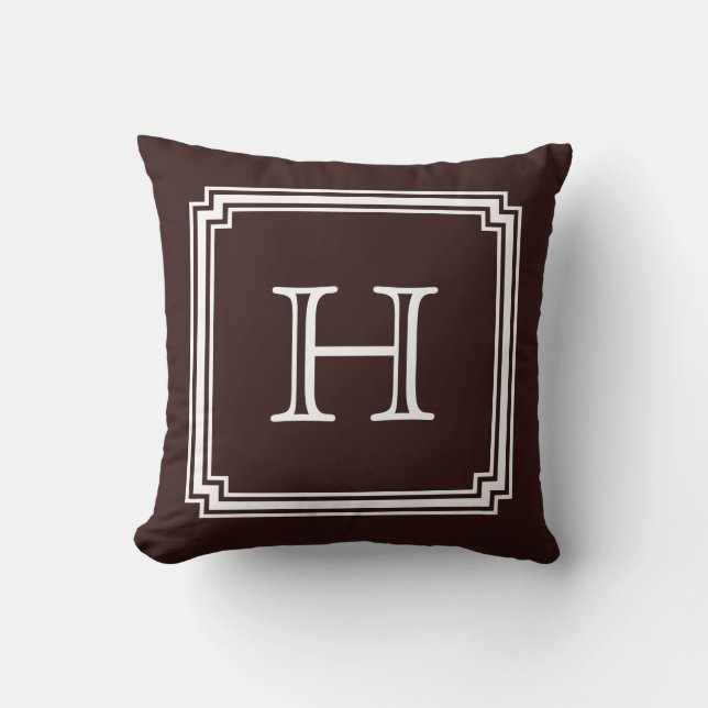 Bijgetekend Hoek Lijst Bruin Achtergrond Monogram Kussen (Voorkant)