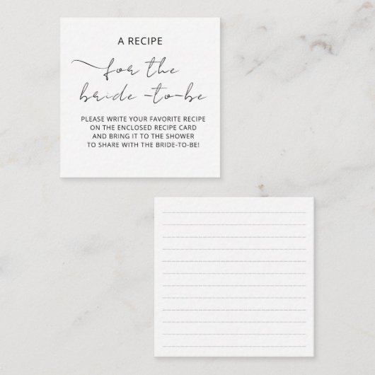 Bijgevoegde kaart "EEN RECEPT" voor de bruidsdouch (Voorkant / Achterkant)