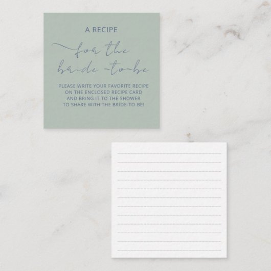 Bijgevoegde kaart "EEN RECEPT" voor de bruidsdouch (Voorkant / Achterkant)