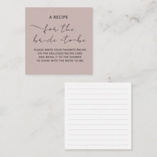Bijgevoegde kaart "EEN RECEPT" voor de bruidsdouch (Voorkant / Achterkant)