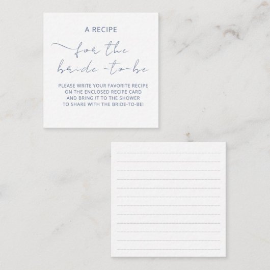 Bijgevoegde kaart "EEN RECEPT" voor de bruidsdouch (Voorkant / Achterkant)