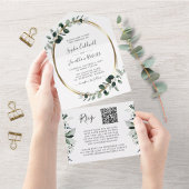 Bijgewerkt Eucalyptus Gold QR-code RSVP Weddenscha All In One Uitnodiging
