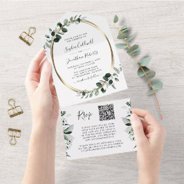 Bijgewerkt Eucalyptus Gold QR-code RSVP Weddenscha All In One Uitnodiging