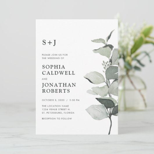 Bijgewerkt Eucalyptus QR-code Sage Monogram Bruilo Kaart (Staand voorkant)