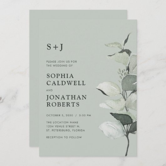 Bijgewerkt Eucalyptus QR-code Sage Monogram Bruilo Kaart (Voorkant / Achterkant)