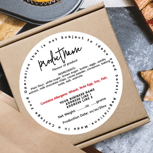 Bijgewerkt IDAHO cottage food label