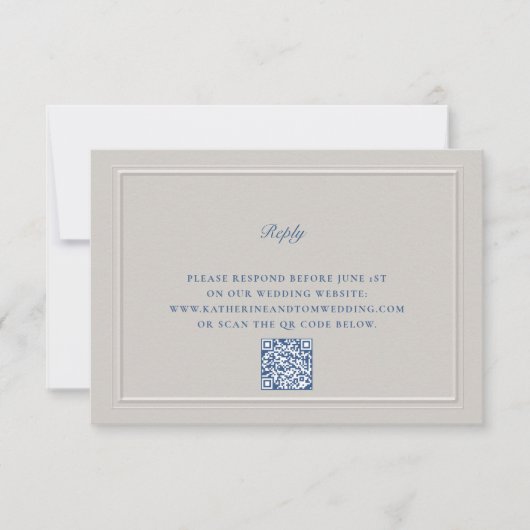 Bijgewerkt Nautical Faux Embossed Classic QR Weddi RSVP Kaartje (Voorkant)