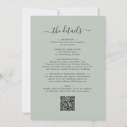 Bijgewerkte Eucalyptus Gold Sage All in One Weddin Kaart (Achterkant)