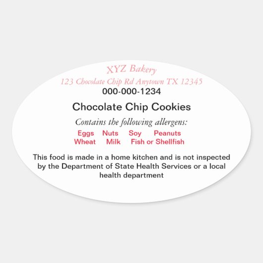 BIJGEWERKTE TEXAS Cottage Food Law label thuisbakk (Voorkant)