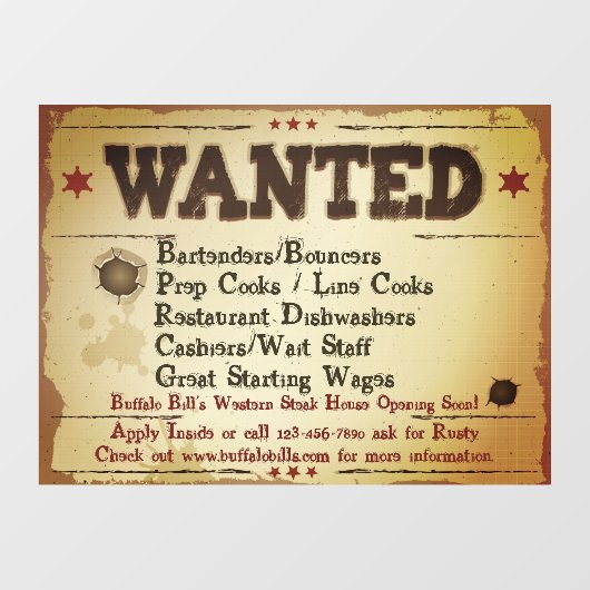 Bijgezochte Rustic Westerne Restaurant Hulp aanpas Raamsticker (Vel)