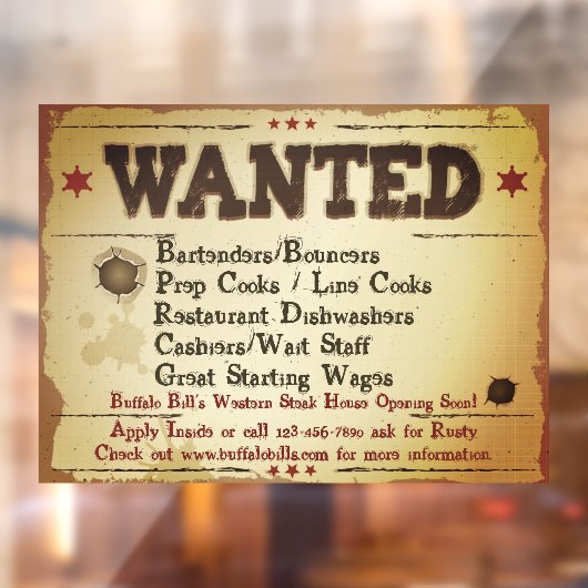 Bijgezochte Rustic Westerne Restaurant Hulp aanpas Raamsticker (Vel 2)