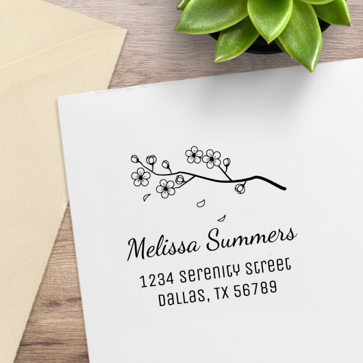 Bijkantoor met bloesems en Petals Return Address Rubberstempel