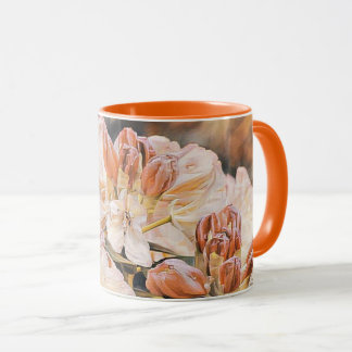 Bijkantoor met een oranje lente azeea-bloem mok