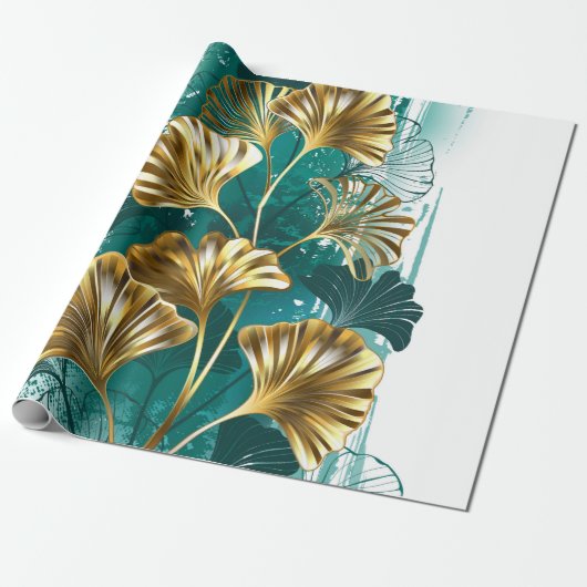 Bijkantoor met Golden Leaves Ginko Biloba Cadeaupapier (Uitgerold)