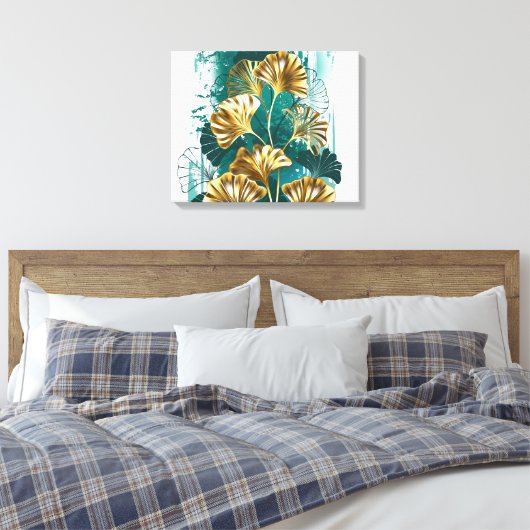 Bijkantoor met Golden Leaves Ginko Biloba Canvas Afdruk (Insitu (Slaapkamer))