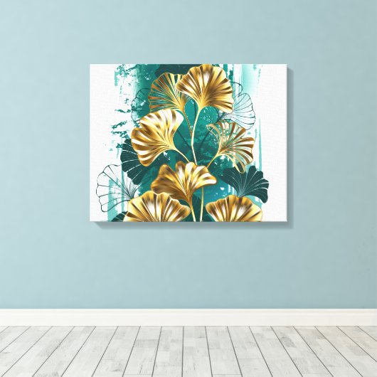 Bijkantoor met Golden Leaves Ginko Biloba Canvas Afdruk (Insitu (Houten vloer))