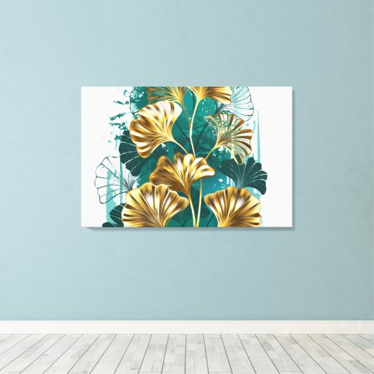 Bijkantoor met Golden Leaves Ginko Biloba Canvas Afdruk (Insitu (Houten vloer))