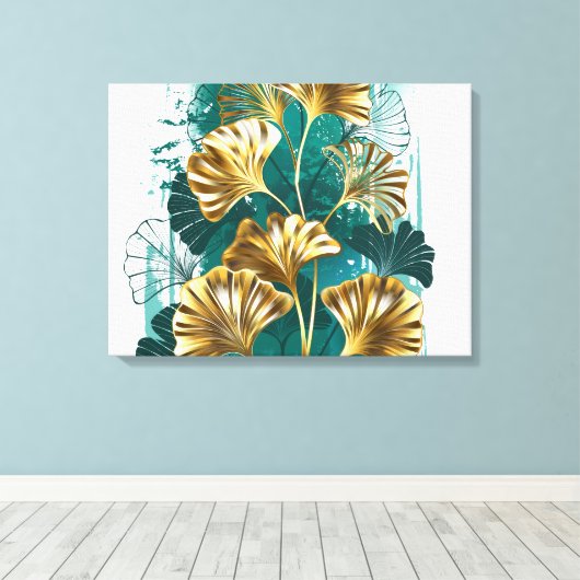 Bijkantoor met Golden Leaves Ginko Biloba Canvas Afdruk (Insitu (Houten vloer))