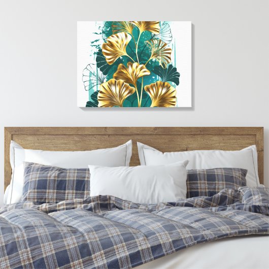 Bijkantoor met Golden Leaves Ginko Biloba Canvas Afdruk (Insitu (Slaapkamer))