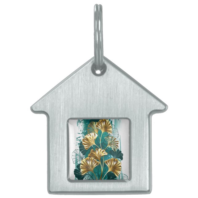 Bijkantoor met Golden Leaves Ginko Biloba Huisdieren Naamplaatje (Voorkant)