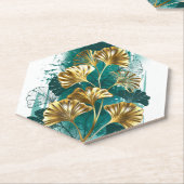 Bijkantoor met Golden Leaves Ginko Biloba Kartonnen Onderzetters (Schuin)